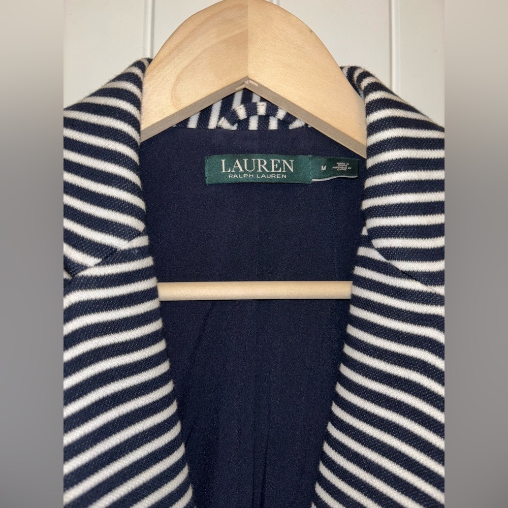 Lauren Ralph Lauren Blue & White Striped Cotton Blend Blazer Medium - Picture 6 of 10
